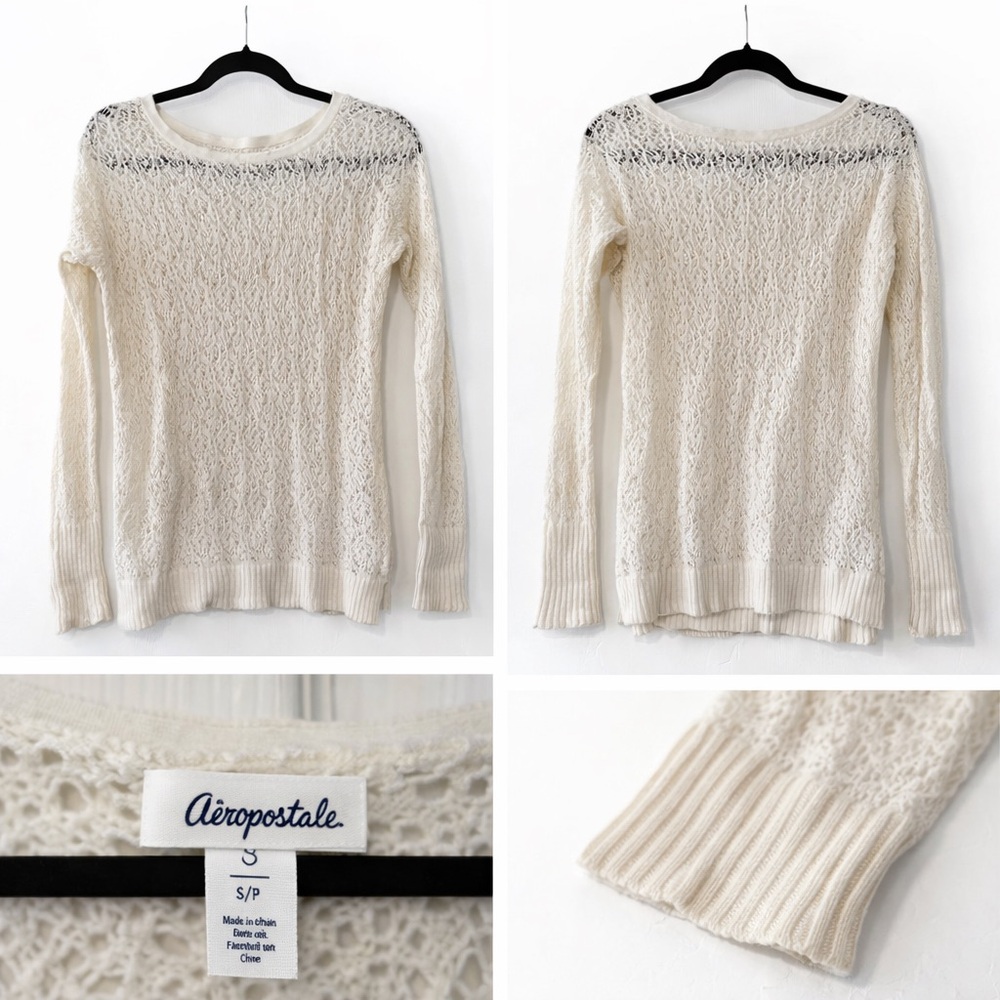 🤍 Aeropostale Cream Lace Knit Sweater – Size Small